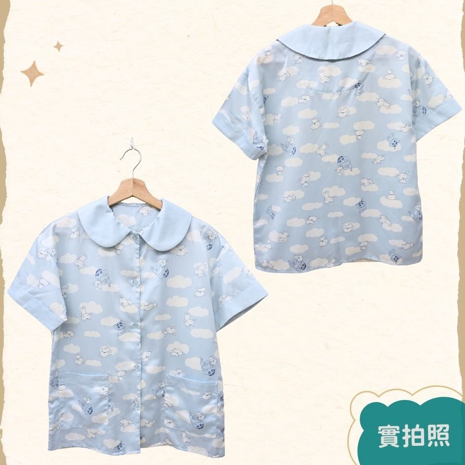 🐈 快來帶走我的二手衣 🇯🇵 🐈 日本正品 GU 蠟筆小新 小白緞面家居服 藍色 S號 睡衣 二手日牌 古著-細節圖4