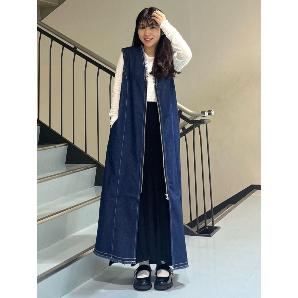 🐈 快來帶走我的二手衣 🇯🇵🐈日本正品 KBF 2way流蘇拉鍊牛仔背心裙 原色丹寧 深藍 無袖洋裝 二手日牌-細節圖2