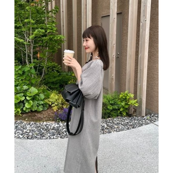 🐈 快來帶走我的二手衣 🇯🇵 🐈 日本正品 hinari 細格紋泡泡袖洋裝 灰色 二手日牌 古著-細節圖2