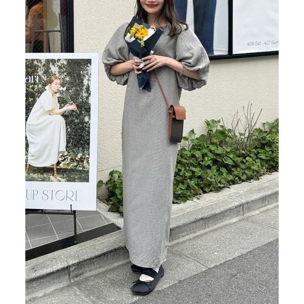 🐈 快來帶走我的二手衣 🇯🇵 🐈 日本正品 hinari 細格紋泡泡袖洋裝 灰色 二手日牌 古著-細節圖7