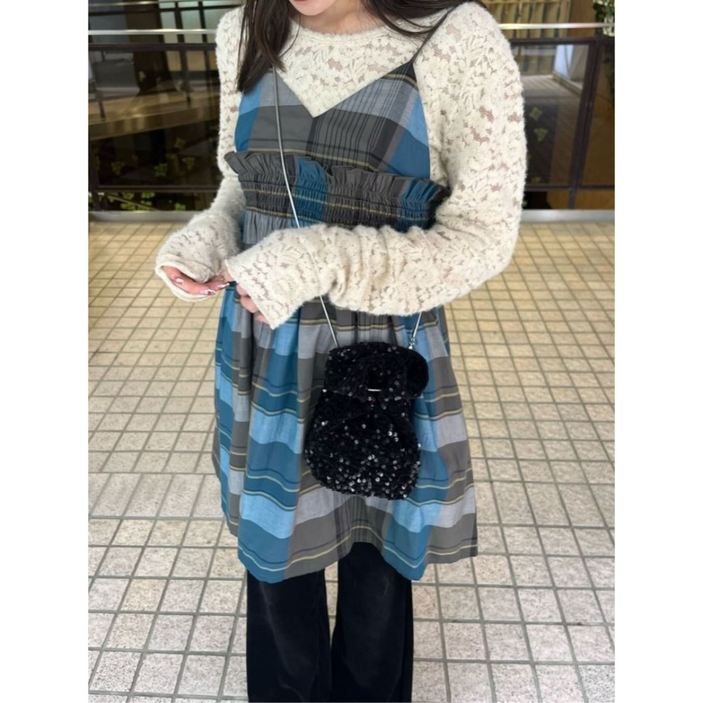 🐈 快來帶走我的二手衣 🇯🇵 🐈 日本正品 Kastane 2way抽褶格紋吊帶背心 灰色 二手日牌 古著-細節圖5