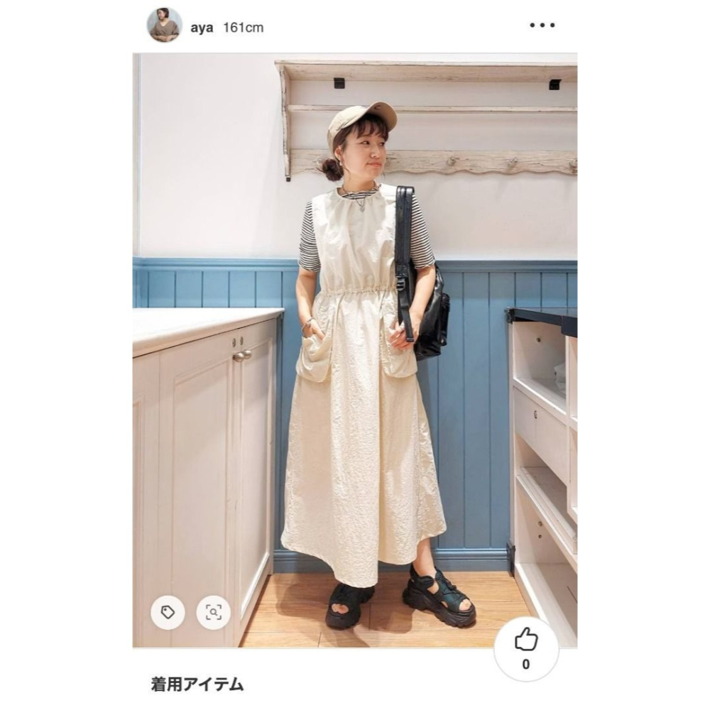 🐈 快來帶走我的二手衣 🐈日本正品 LOWRYS FARM 不易皺！口袋造型尼龍背心洋裝 米白色 二手日牌 古著-細節圖5