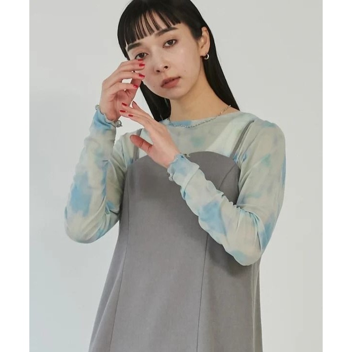 🐈 快來帶走我的二手衣 🇯🇵 🐈 日本正品 HUNCH 天空渲染刷色透膚上衣 藍色 長袖內搭 二手日牌 古著-細節圖6