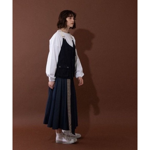 🐈 快來帶走我的二手衣 🇯🇵 🐈 日本正品 idem 佩利斯花紋拼接長裙 藍色 拼布設計 變形蟲花紋 二手日牌-細節圖4