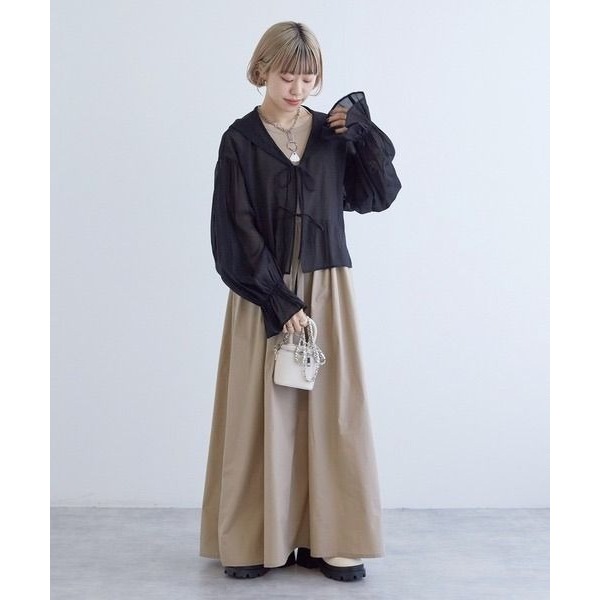 🐈 快來帶走我的二手衣 🇯🇵 🐈 日本正品 w closet 雙綁帶水手領透膚罩衫 水藍色 二手日牌 古著-細節圖2