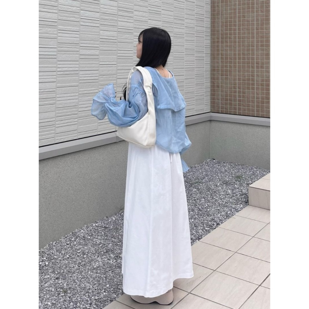 🐈 快來帶走我的二手衣 🇯🇵 🐈 日本正品 w closet 雙綁帶水手領透膚罩衫 水藍色 二手日牌 古著-細節圖7