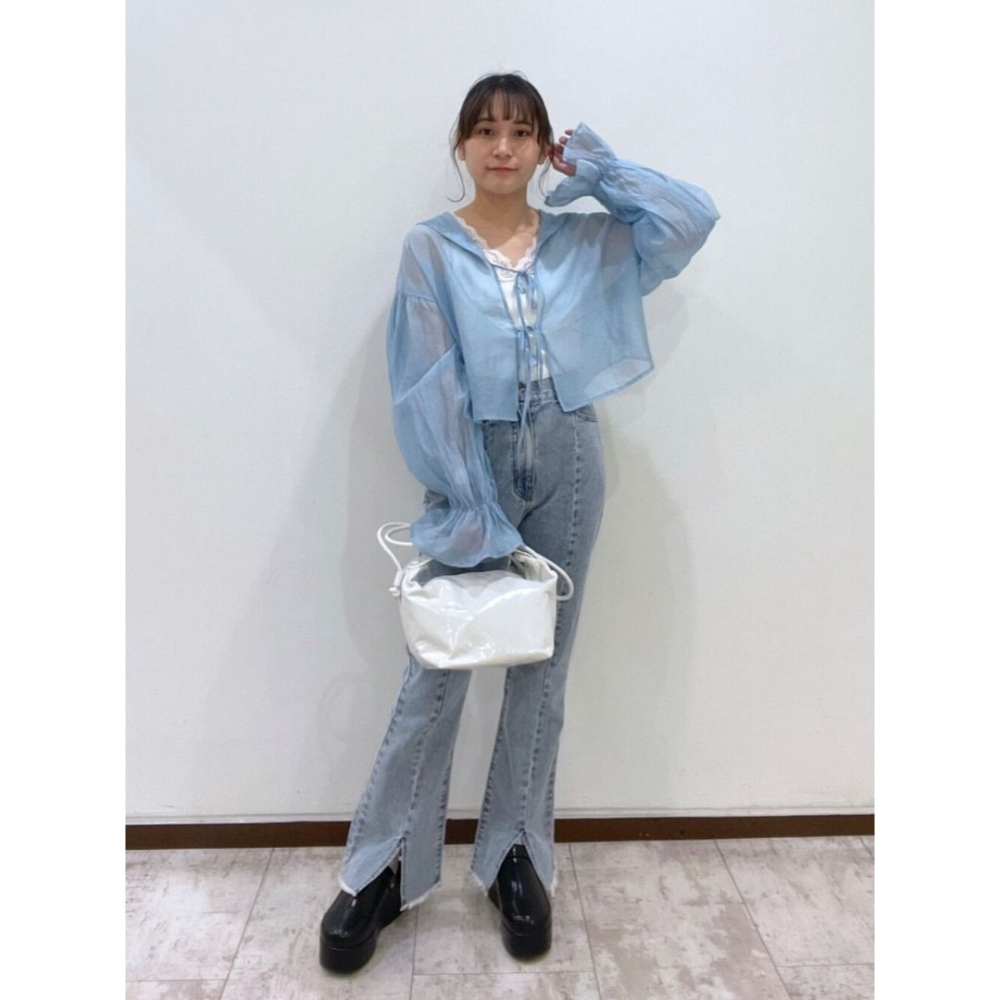 🐈 快來帶走我的二手衣 🇯🇵 🐈 日本正品 w closet 雙綁帶水手領透膚罩衫 水藍色 二手日牌 古著-細節圖8