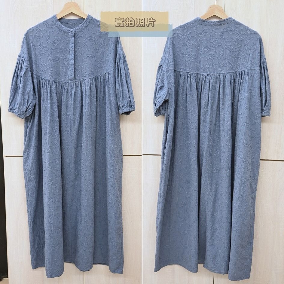 🐈 快來帶走我的二手衣 🇯🇵 🐈 日本正品 KBF 刺繡佩斯利花紋洋裝 藍色 澎袖設計 二手日牌 古著-細節圖3