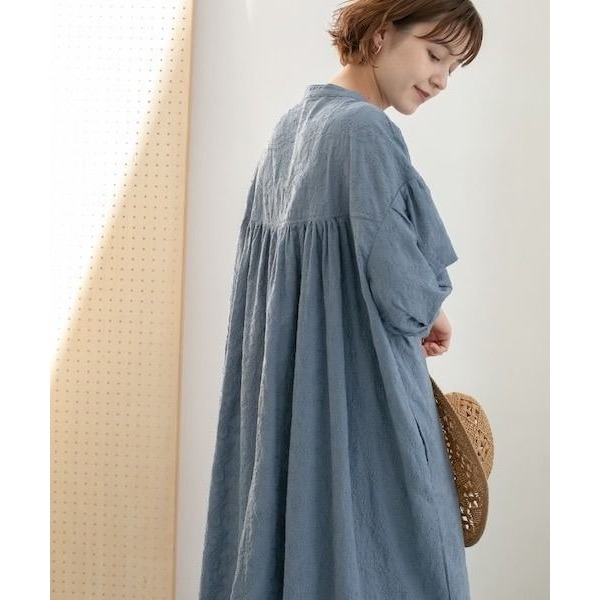 🐈 快來帶走我的二手衣 🇯🇵 🐈 日本正品 KBF 刺繡佩斯利花紋洋裝 藍色 澎袖設計 二手日牌 古著-細節圖5