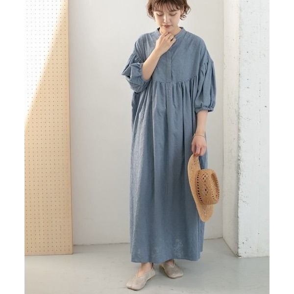 🐈 快來帶走我的二手衣 🇯🇵 🐈 日本正品 KBF 刺繡佩斯利花紋洋裝 藍色 澎袖設計 二手日牌 古著-細節圖6