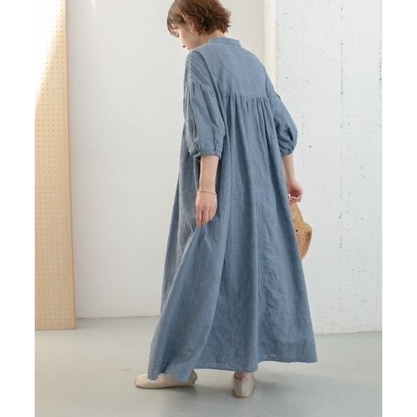 🐈 快來帶走我的二手衣 🇯🇵 🐈 日本正品 KBF 刺繡佩斯利花紋洋裝 藍色 澎袖設計 二手日牌 古著-細節圖7