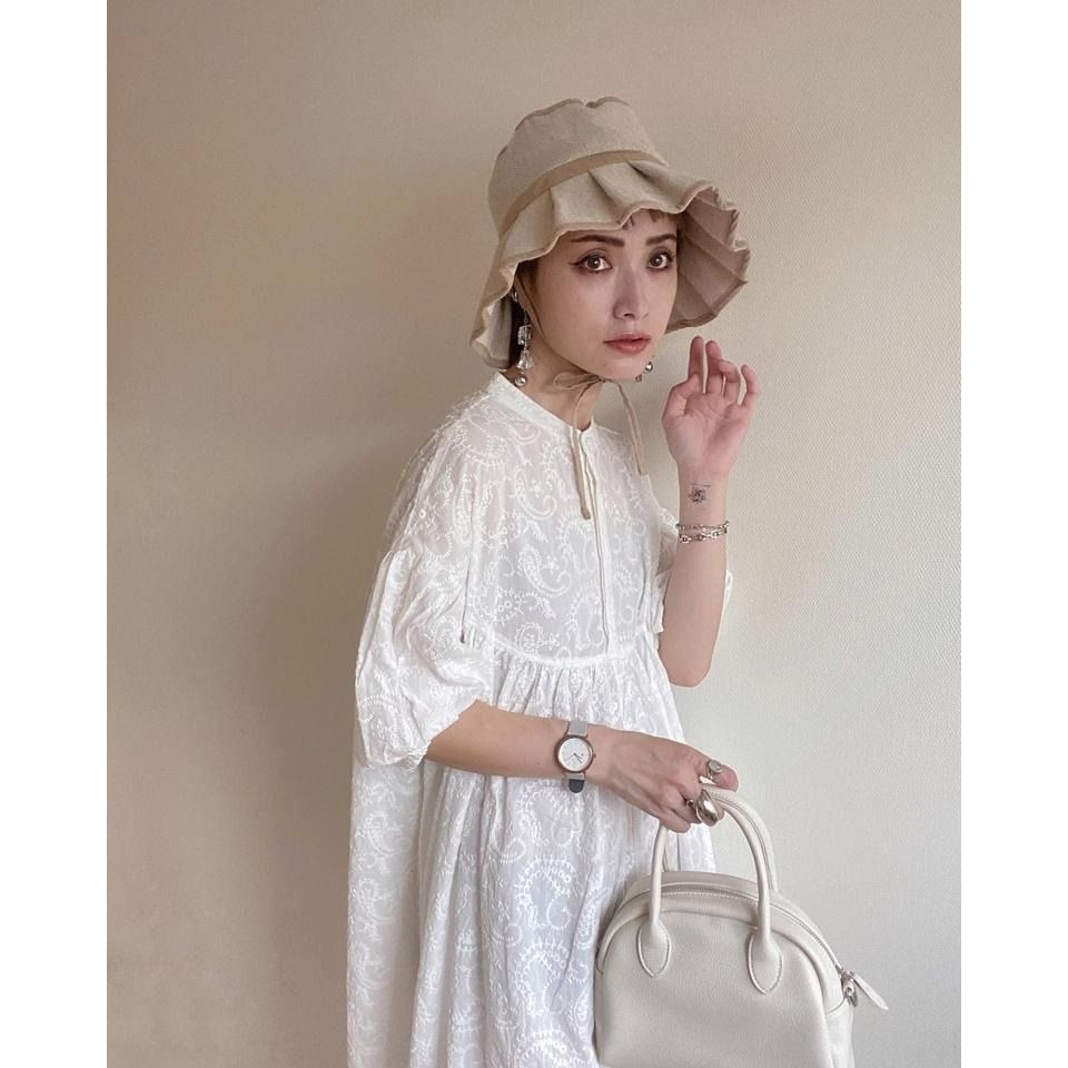 🐈 快來帶走我的二手衣 🇯🇵 🐈 日本正品 KBF 刺繡佩斯利花紋洋裝 藍色 澎袖設計 二手日牌 古著-細節圖9