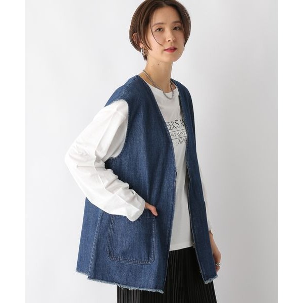 🐈 快來帶走我的二手衣 🇯🇵 🐈 日本正品 LEPSIM V領單寧雙口袋拉鍊背心 原色藍 二手日牌 古著-細節圖2