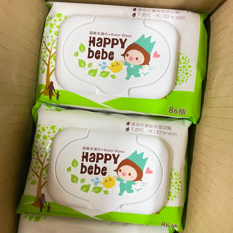 (一箱12包) Happybebe超純水濕紙巾 86抽有蓋款 一箱12包入 happy bebe 箱購-細節圖2