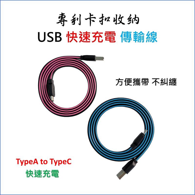 TUTU Cable TypeA to TypeC 專利卡捲線 傳輸充電線(100cm 專利設計) Type C版 藍-細節圖3
