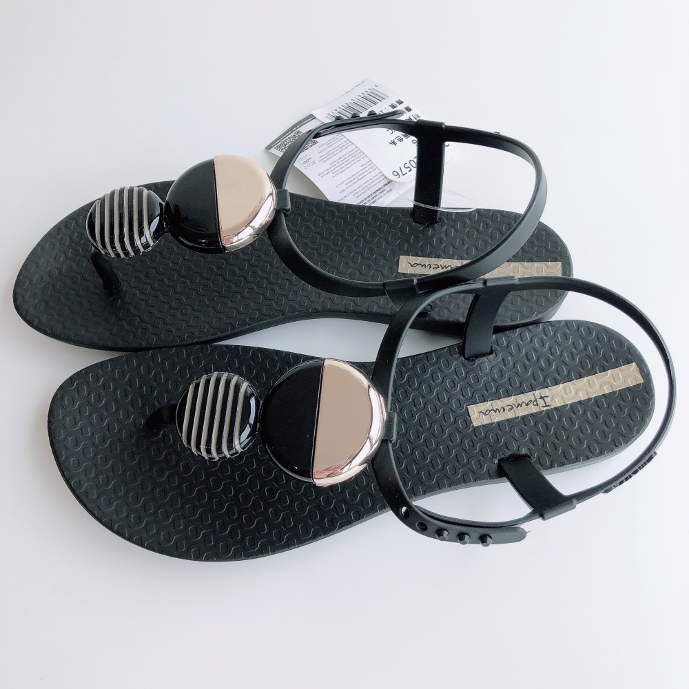 🔥*Ipanema*巴西涼鞋(圓形幾何條紋 ELLA FEM T字 夾腳涼鞋) 黑 2639320576-細節圖4