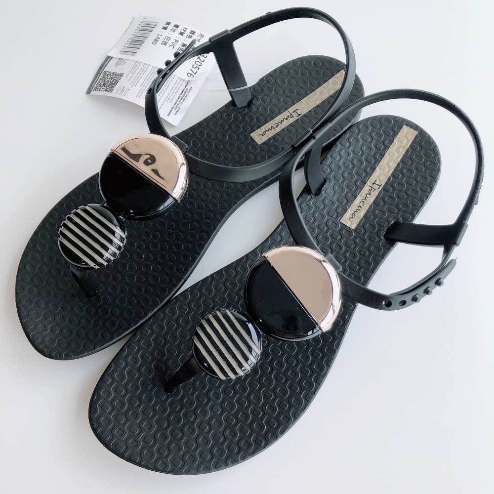 🔥*Ipanema*巴西涼鞋(圓形幾何條紋 ELLA FEM T字 夾腳涼鞋) 黑 2639320576-細節圖5
