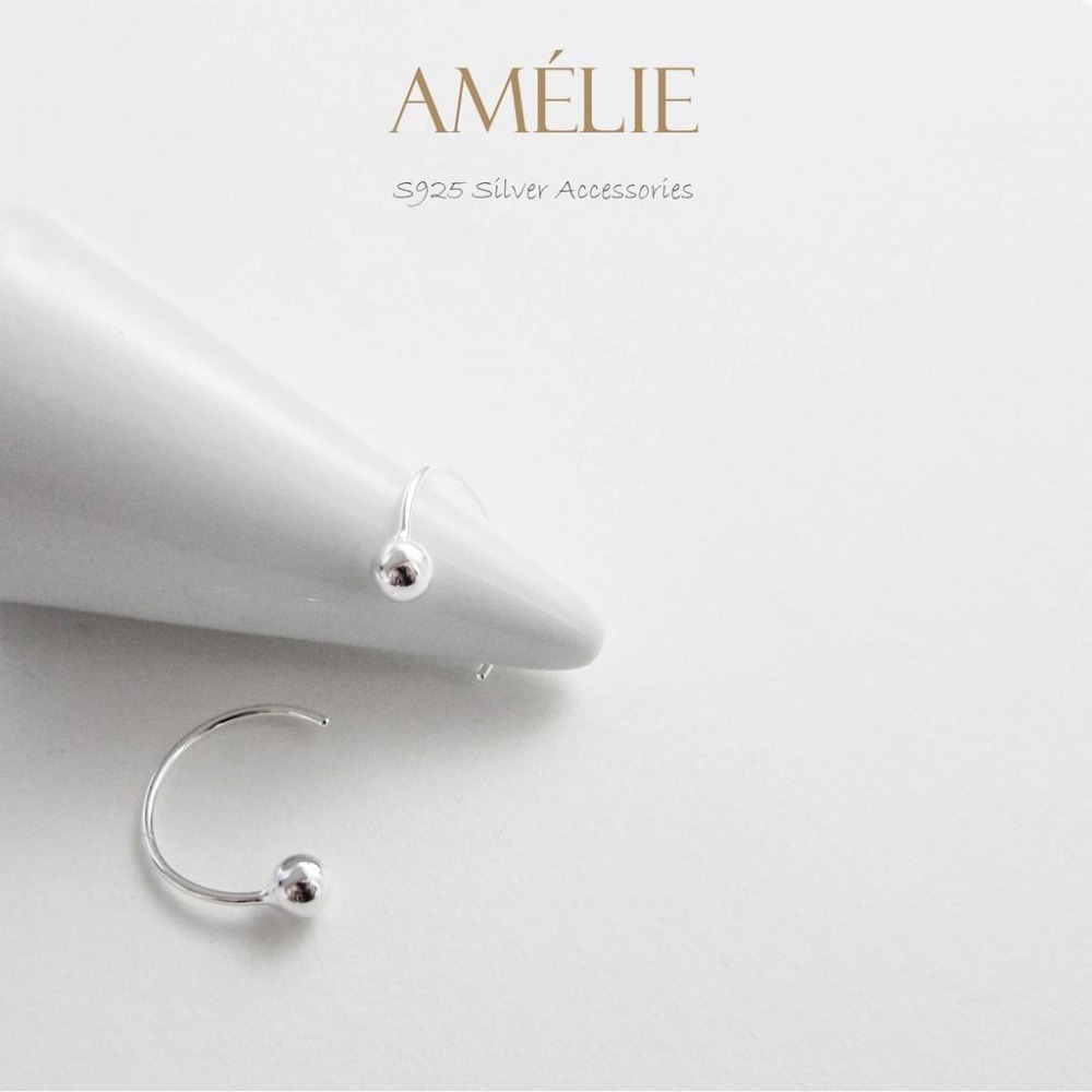 925銀├小圓球半圈耳環┤ 燈泡 耳環 豆豆 簡約風 半圓造型 耳骨圈-細節圖3