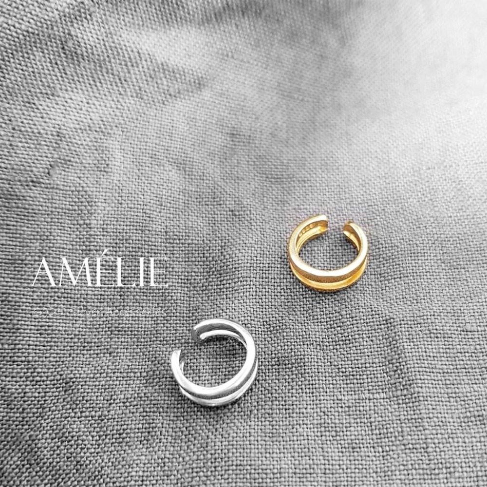 925銀├雙層耳夾┤ S925 耳飾  簡約線條  耳環 耳骨耳環 銀飾耳環 銀飾 夾式耳環 銀色 金色-細節圖2