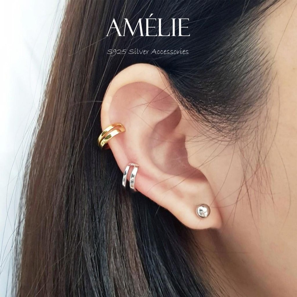 925銀├雙層耳夾┤ S925 耳飾  簡約線條  耳環 耳骨耳環 銀飾耳環 銀飾 夾式耳環 銀色 金色-細節圖8