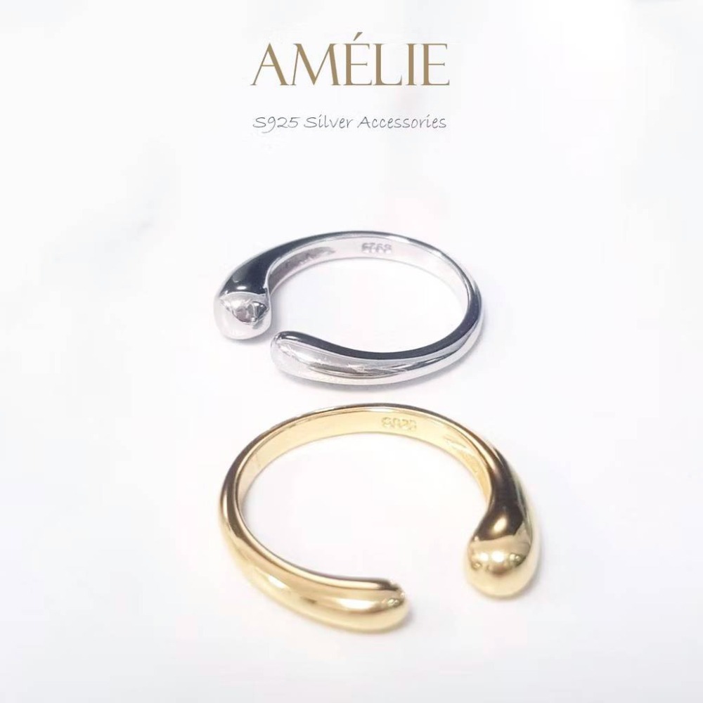 925銀├水滴開口戒┤ 戒指 銀戒指 尾戒 食指戒 中性戒 S925 純銀 可調整戒 純銀戒 戒指-細節圖2