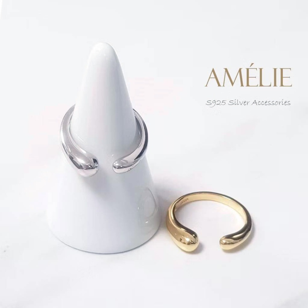 925銀├水滴開口戒┤ 戒指 銀戒指 尾戒 食指戒 中性戒 S925 純銀 可調整戒 純銀戒 戒指-細節圖3