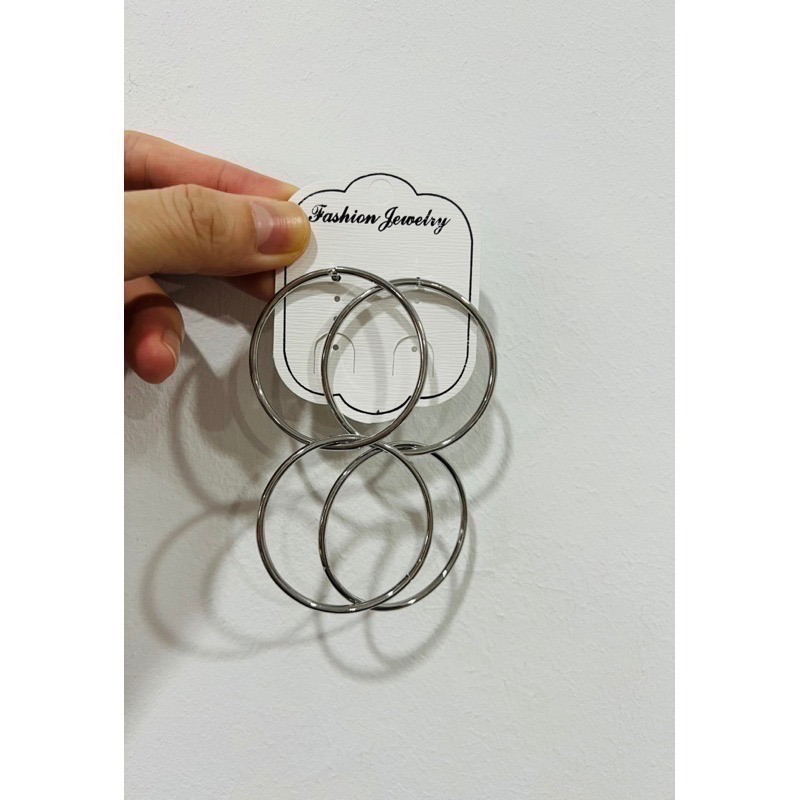 【全新-配件】簡約個性雙圈圈大耳環（銀色）抗敏鋼針｜內有實品影片｜派對 攝影 尾牙-細節圖2