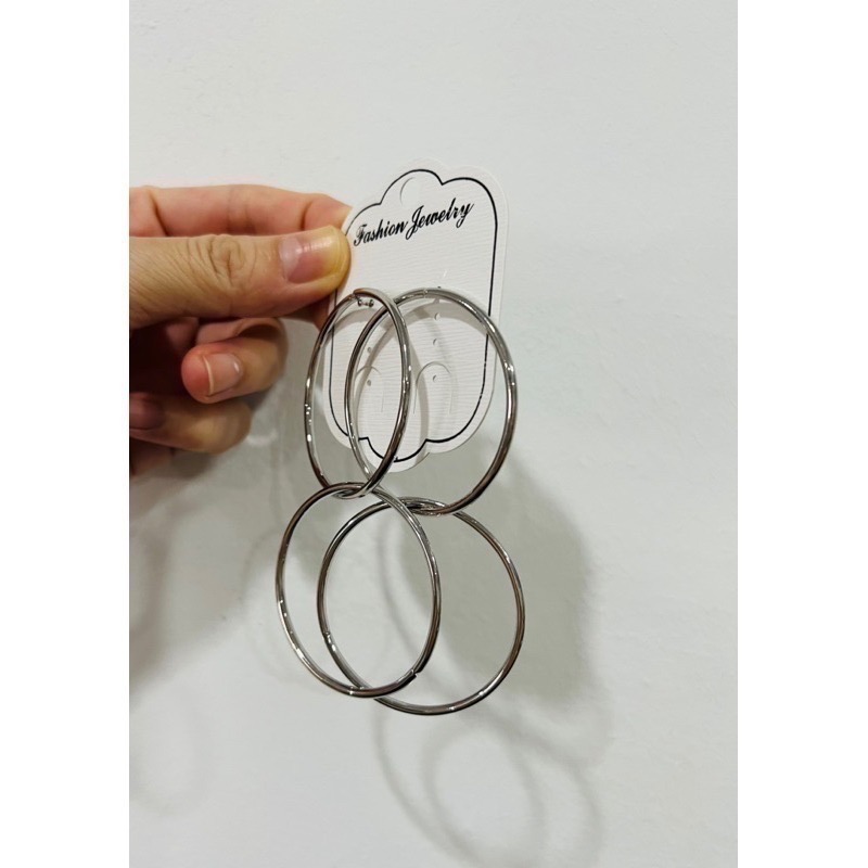 【全新-配件】簡約個性雙圈圈大耳環（銀色）抗敏鋼針｜內有實品影片｜派對 攝影 尾牙-細節圖3