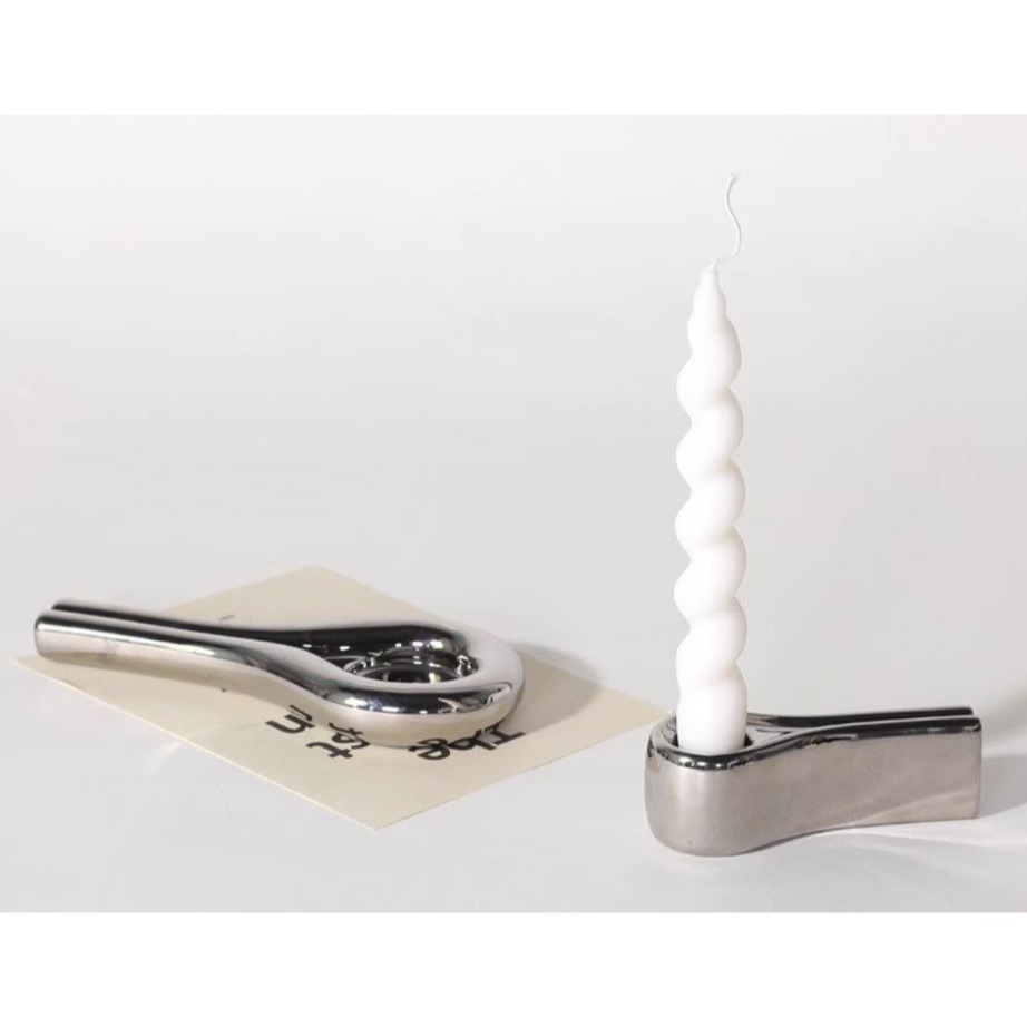 創意銀色陶瓷造型小燭台擺飾(不含蠟燭)-細節圖5