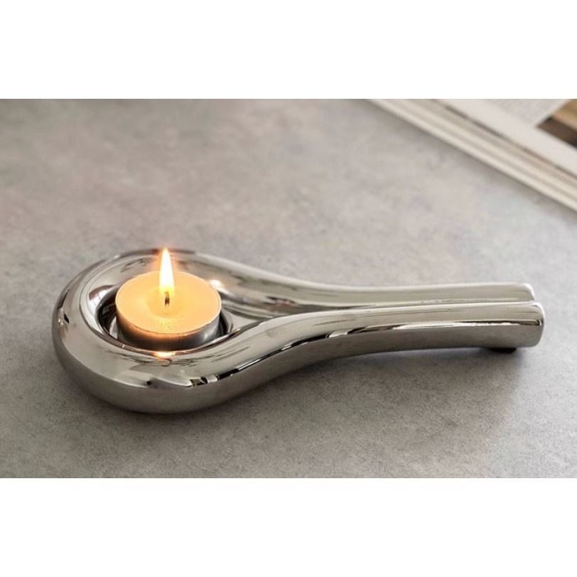 創意銀色陶瓷造型小燭台擺飾(不含蠟燭)-細節圖7