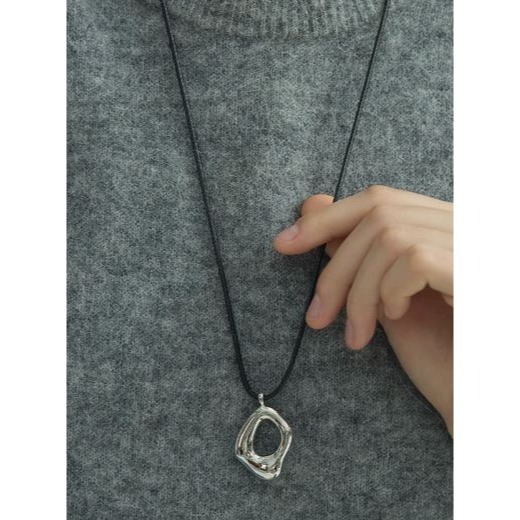 中性黑皮繩個性幾何金屬項鍊-細節圖2