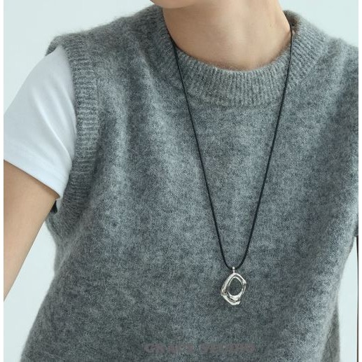 中性黑皮繩個性幾何金屬項鍊-細節圖4