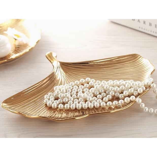 陶瓷金色銀杏葉裝飾托盤-細節圖3