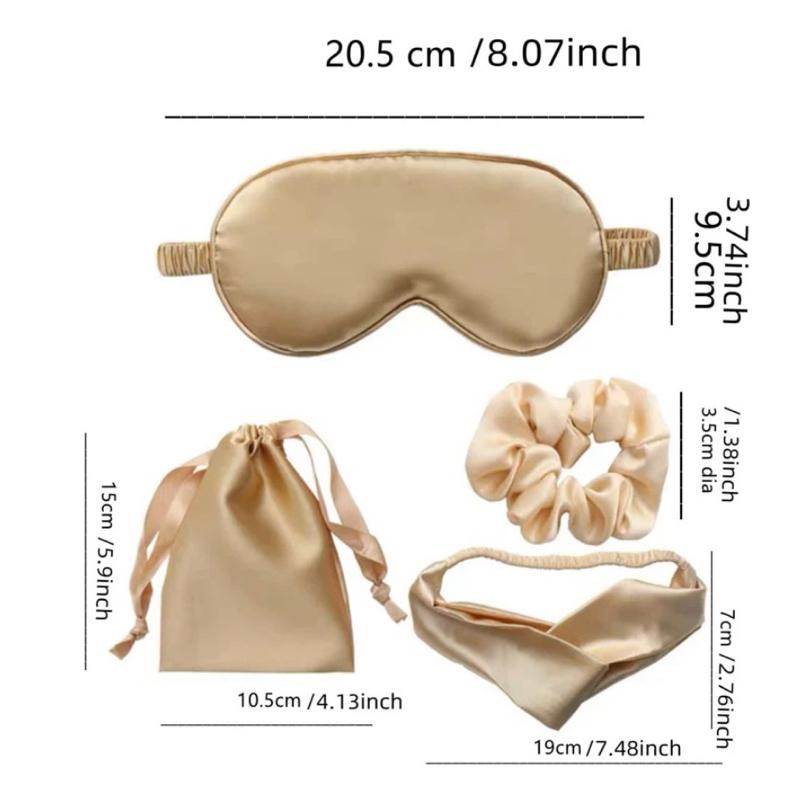 珍珠絲綢質感眼罩4入組（眼罩/髮帶/腕帶髮束/收納袋）-細節圖6
