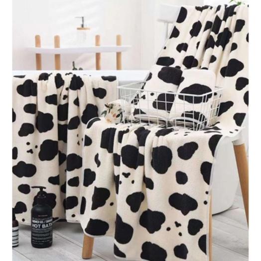 奶牛圖案毛巾 乳牛圖案浴巾 裹巾吸水速大毛巾-細節圖2