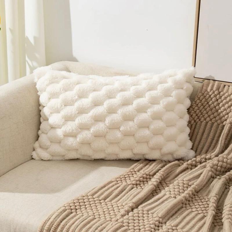 幾何立體毛茸茸圖案枕頭套(不附帶枕頭芯)1入組 現代簡約風抱枕枕套 方形抱枕 靠背枕 沙發抱枕-細節圖3
