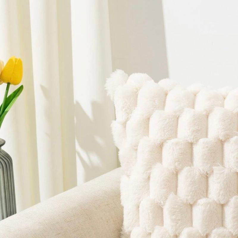 幾何立體毛茸茸圖案枕頭套(不附帶枕頭芯)1入組 現代簡約風抱枕枕套 方形抱枕 靠背枕 沙發抱枕-細節圖4