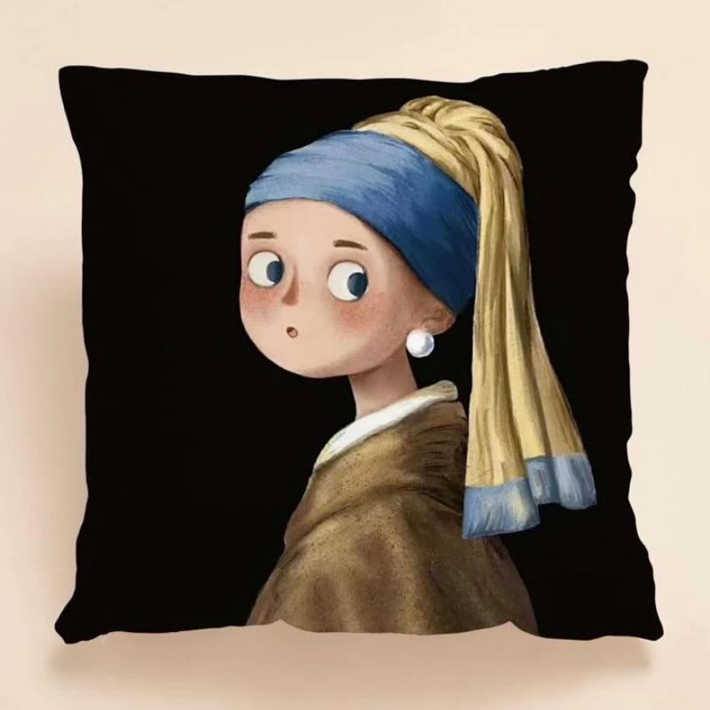 人像插畫抱枕(不附帶枕頭芯)1入組 午睡抱枕 沙發抱枕 枕頭套 方形抱枕 靠背枕-細節圖2