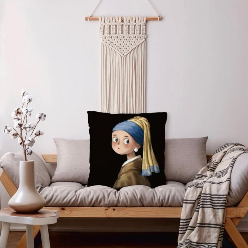 人像插畫抱枕(不附帶枕頭芯)1入組 午睡抱枕 沙發抱枕 枕頭套 方形抱枕 靠背枕-細節圖5