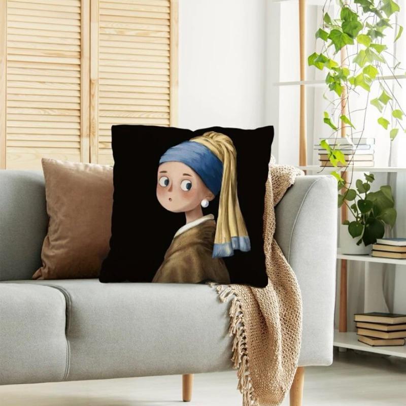 人像插畫抱枕(不附帶枕頭芯)1入組 午睡抱枕 沙發抱枕 枕頭套 方形抱枕 靠背枕-細節圖6