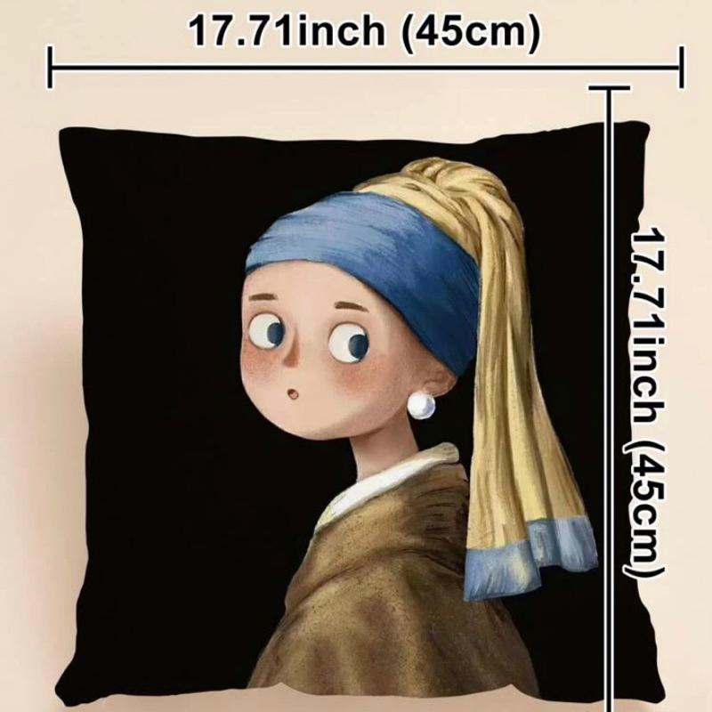 人像插畫抱枕(不附帶枕頭芯)1入組 午睡抱枕 沙發抱枕 枕頭套 方形抱枕 靠背枕-細節圖7