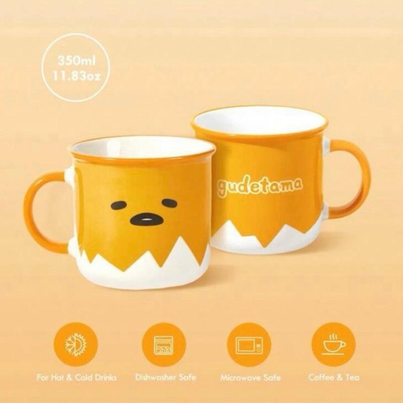 正版聯名 蛋黃哥 Gudetama 黃色可愛趣味350ml陶瓷杯 馬克杯 杯蓋 杯墊-細節圖5