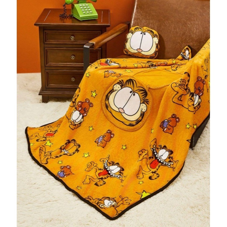 正版聯名 GARFIELD加菲貓 可愛卡通2合1枕頭毛毯 毛絨被子-規格圖9