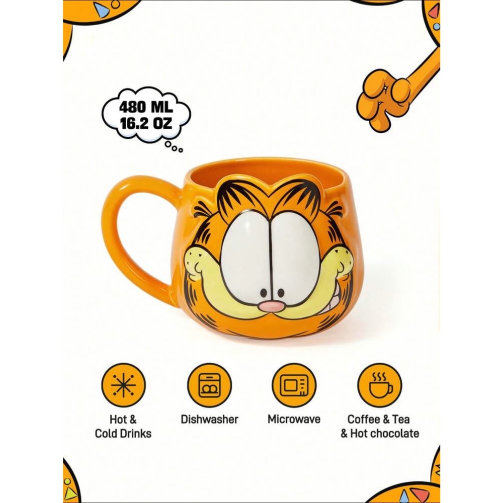 正版聯名 GARFIELD加菲貓 卡通圖案馬克杯 陶瓷杯 水杯 杯子-細節圖9
