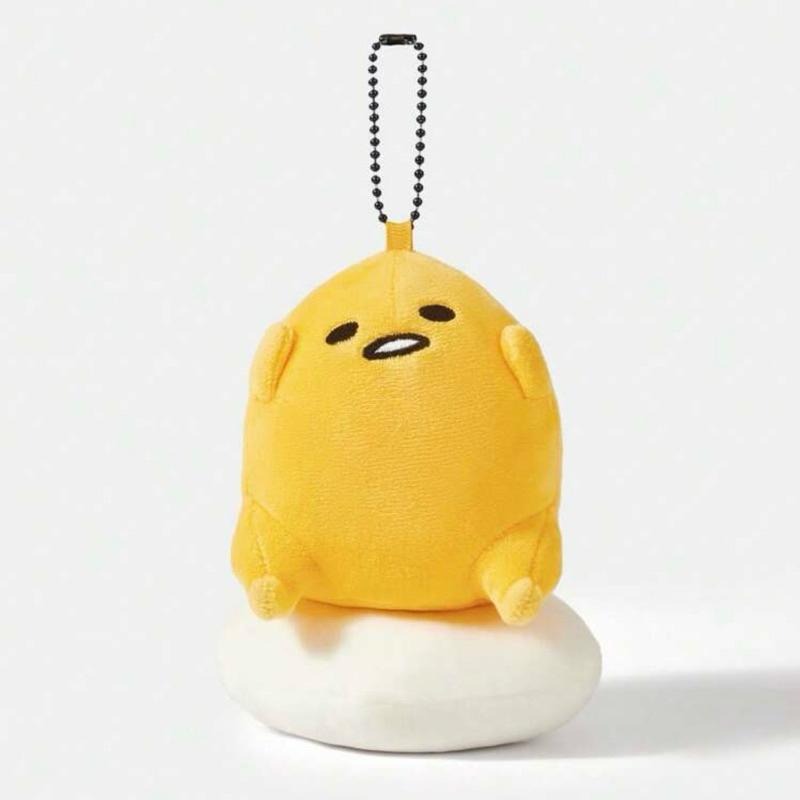 正版聯名 蛋黃哥 Gudetama 黃色卡通刺繡毛絨吊飾 包包吊飾-細節圖5