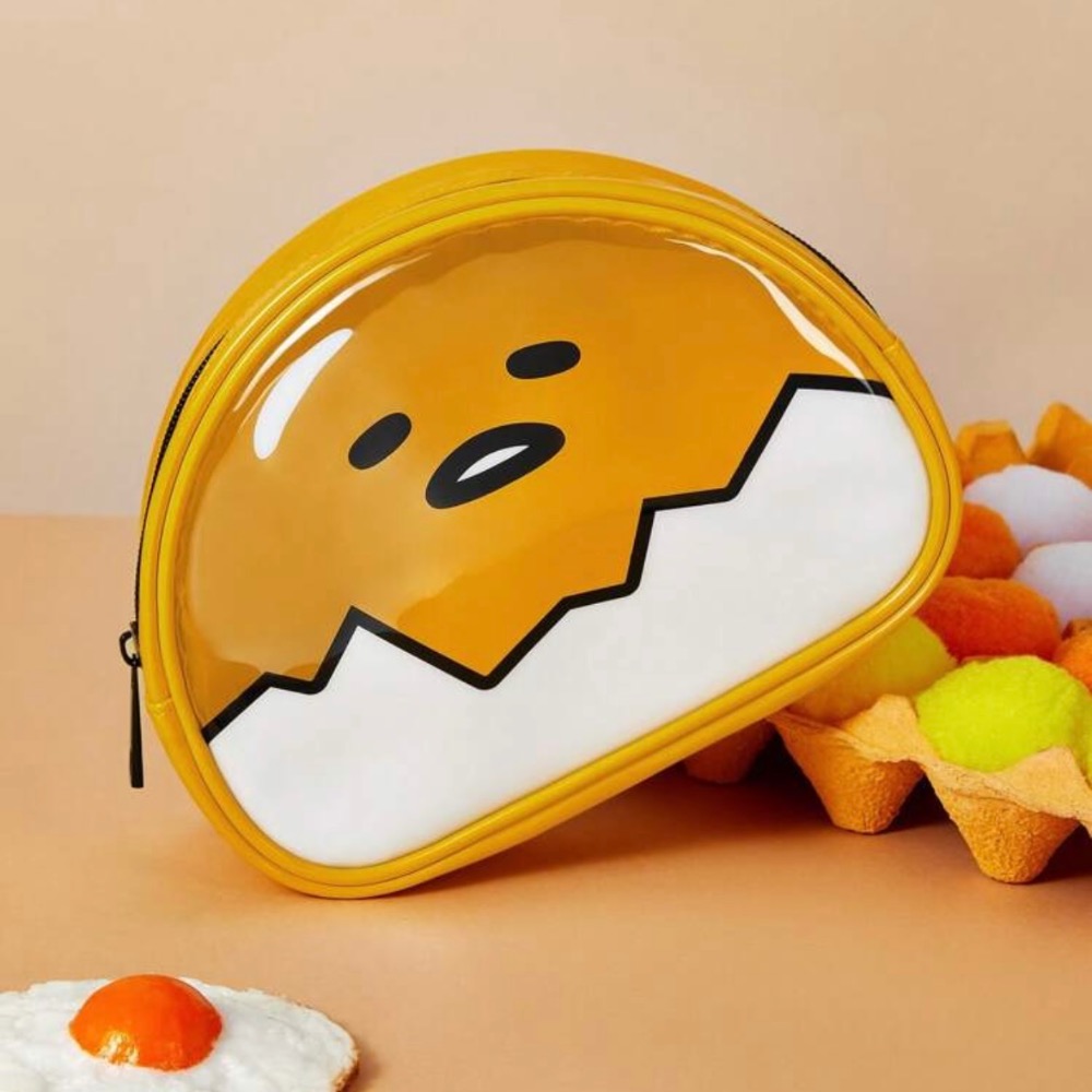 正版聯名 蛋黃哥 Gudetama 黃色卡通滿版圖案透明化妝包 化妝收納包-細節圖7