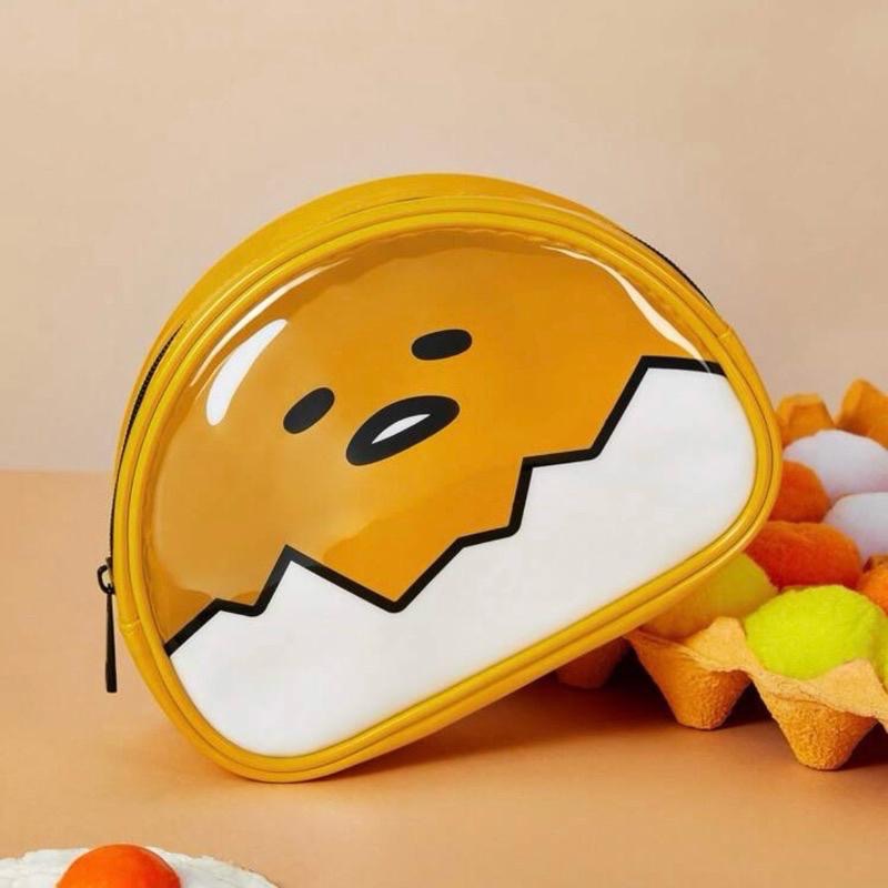 正版聯名 蛋黃哥 Gudetama 黃色卡通圖案透明化妝包 化妝工具-細節圖2