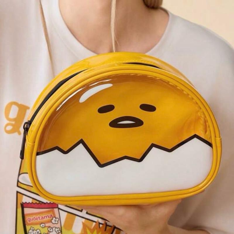 正版聯名 蛋黃哥 Gudetama 黃色卡通圖案透明化妝包 化妝工具-細節圖6