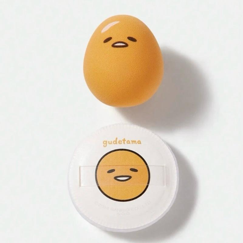 正版聯名 蛋黃哥 Gudetama 黃色2入組化妝用海綿與粉撲組-細節圖8