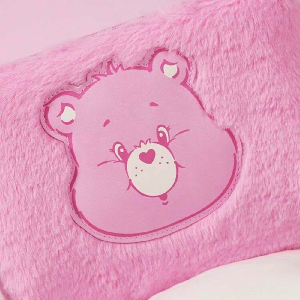 正版聯名 彩虹熊Care Bears 粉紅色毛絨化妝包附手柄 收納包-細節圖9